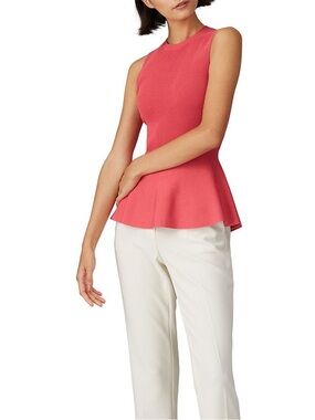 theory ribbed peplum coral peach high neck fitted summer tank business casual